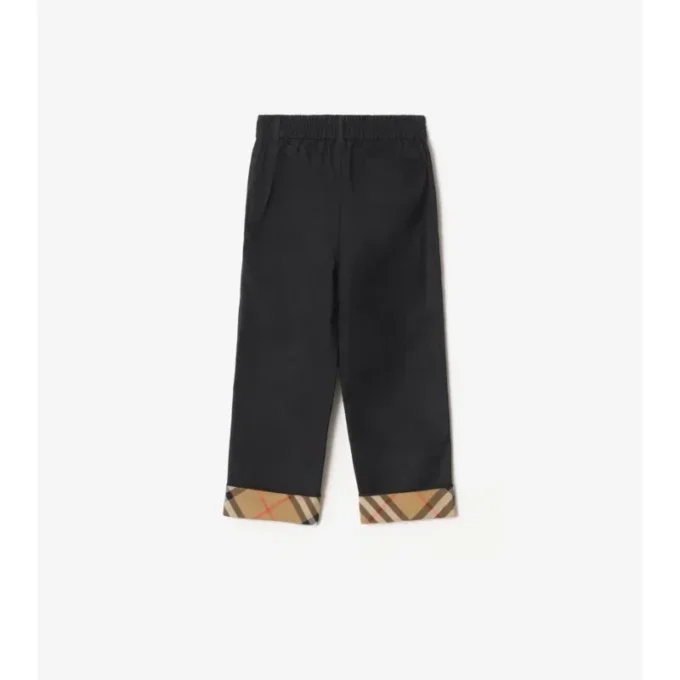 Check Turn-Up Cotton Trousers