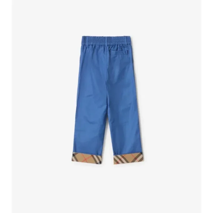 Check Turn-Up Cotton Trousers