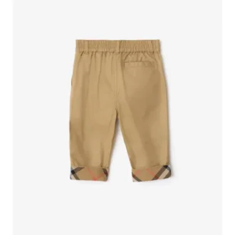 Check Turn-Up Cotton Trousers