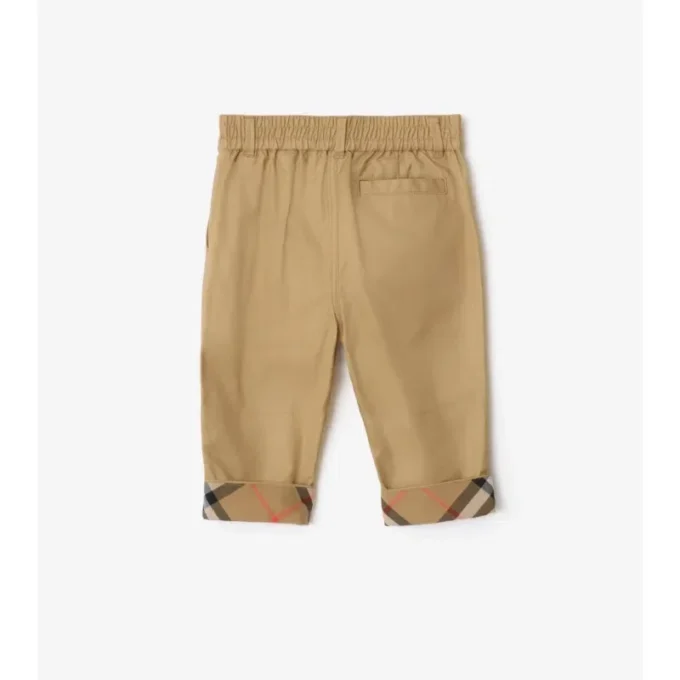 Check Turn-Up Cotton Trousers