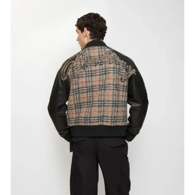 Check Wool and Leather Bomber Jacket