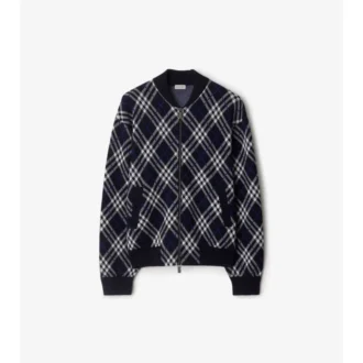 Check Wool Blend Bomber Jacket