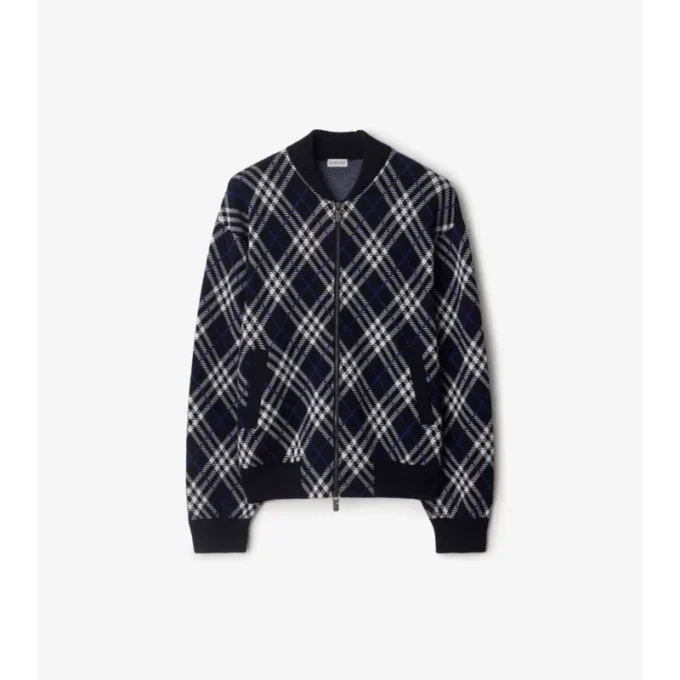Check Wool Blend Bomber Jacket