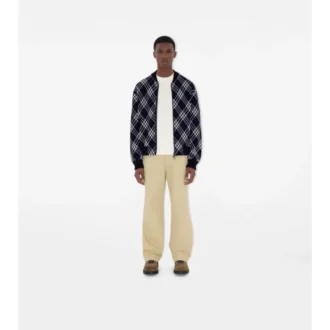 Check Wool Blend Bomber Jacket