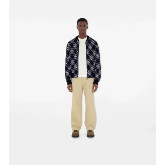 Check Wool Blend Bomber Jacket
