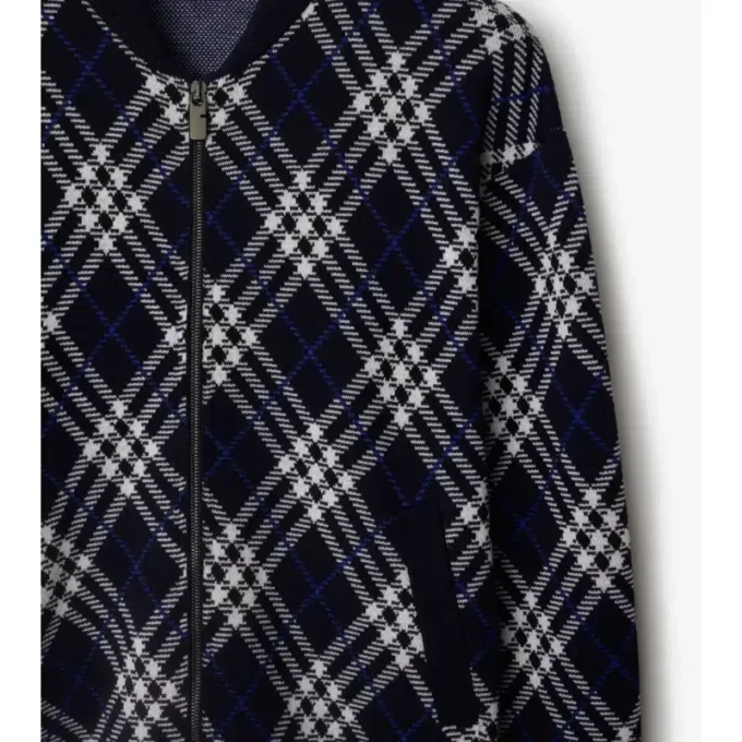 Check Wool Blend Bomber Jacket