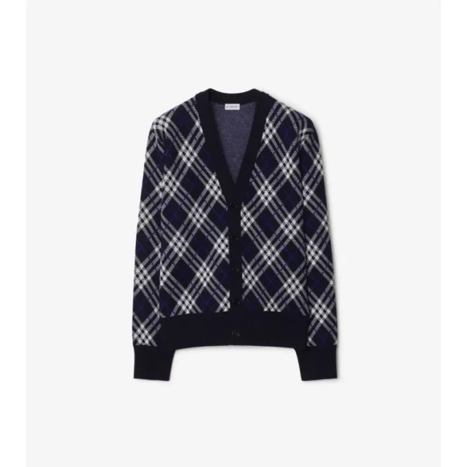 Check Wool Blend Cardigan