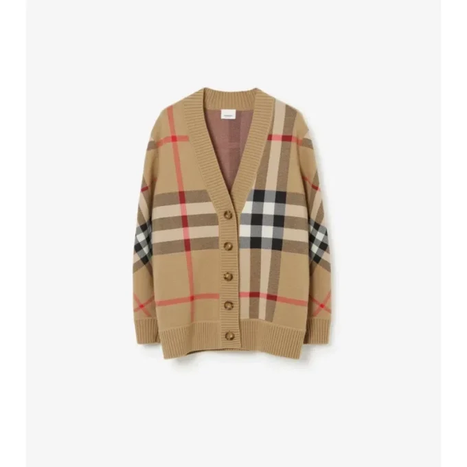 Check Wool Blend Cardigan