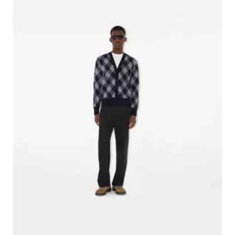 Check Wool Blend Cardigan
