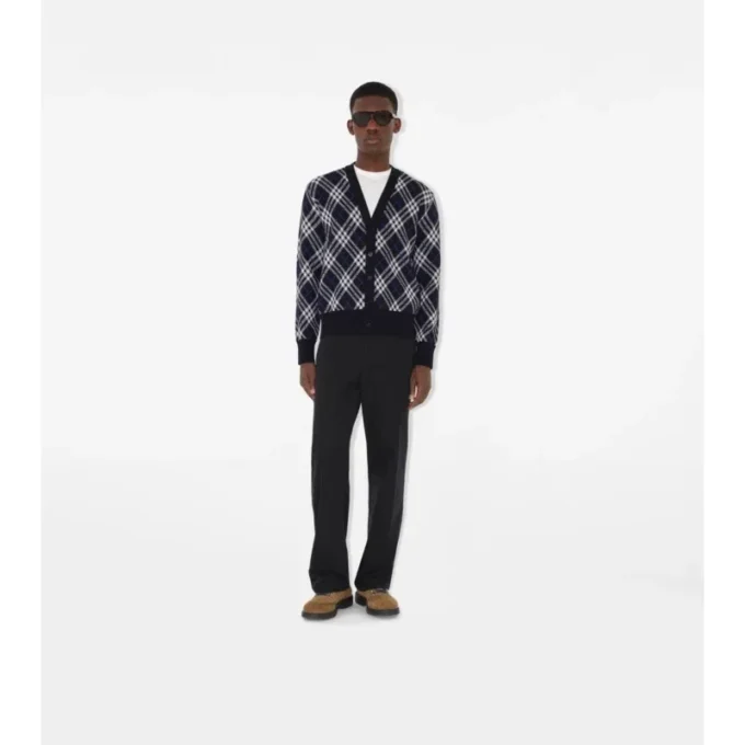 Check Wool Blend Cardigan