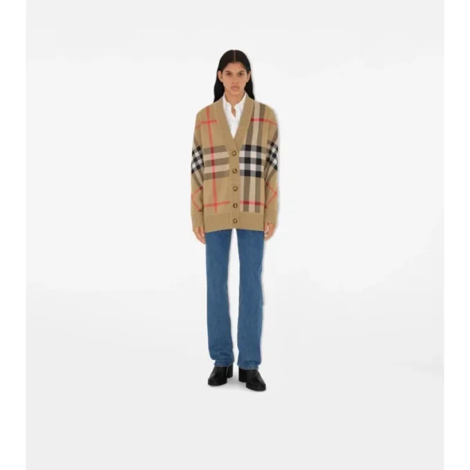 Check Wool Blend Cardigan