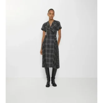 Check Wool Blend Kilt Dress
