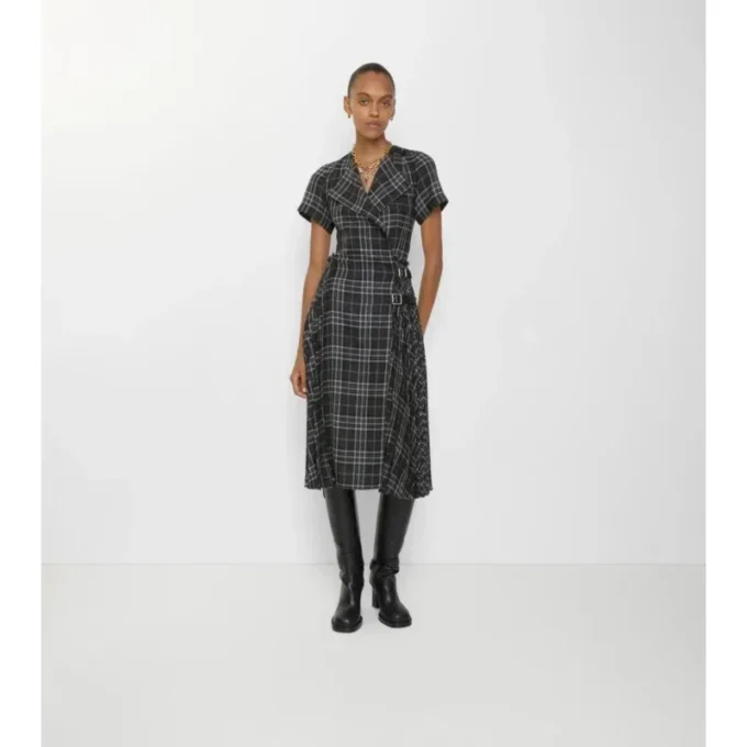 Check Wool Blend Kilt Dress