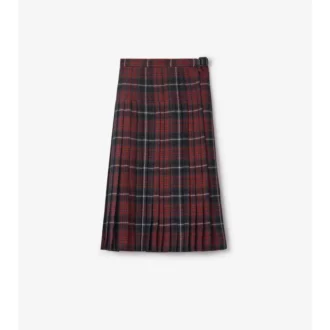 Check Wool Blend Midi Kilt