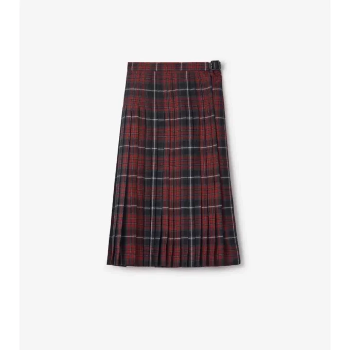 Check Wool Blend Midi Kilt