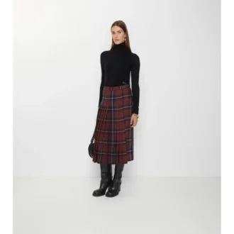 Check Wool Blend Midi Kilt