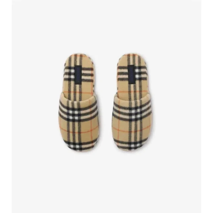 Check Wool Blend Slippers