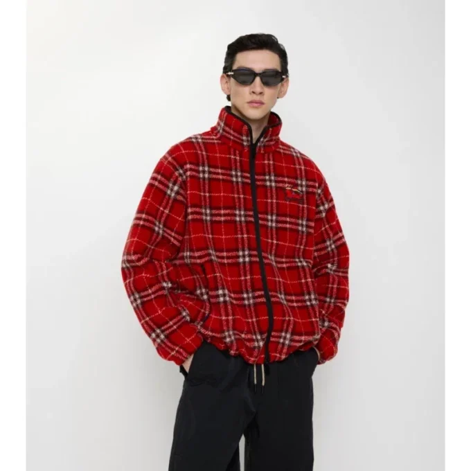 Check Wool Cashmere Blend Fleece