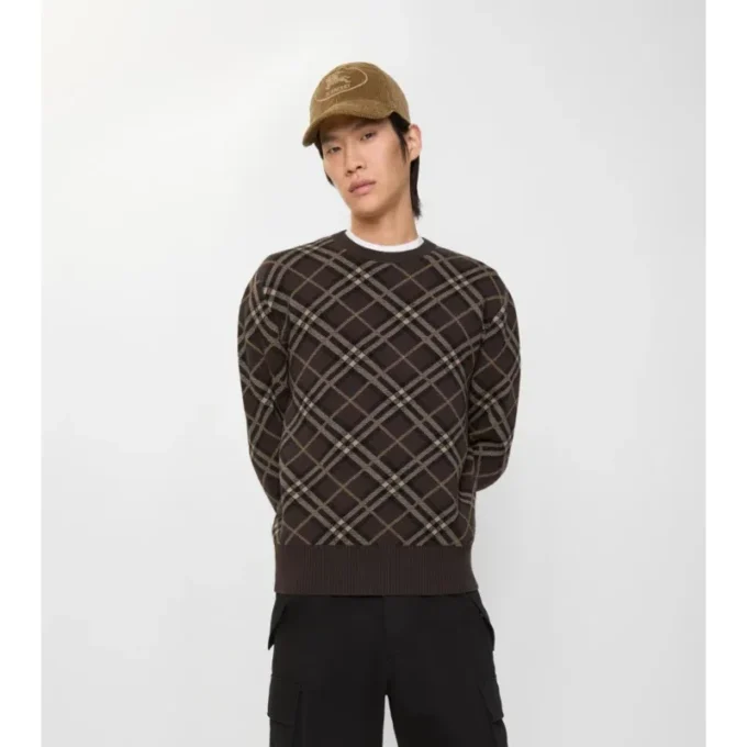 Check Wool Cashmere Blend Sweater