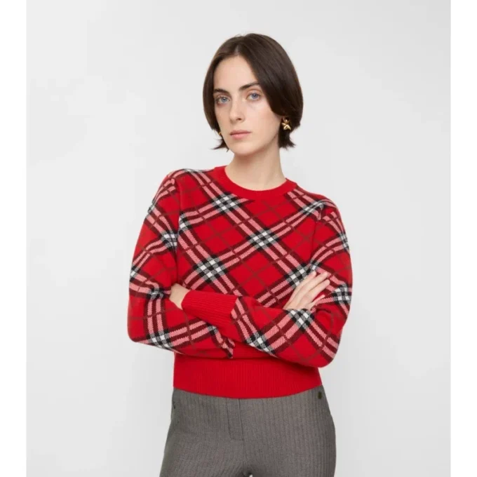 Check Wool Cashmere Blend Sweater