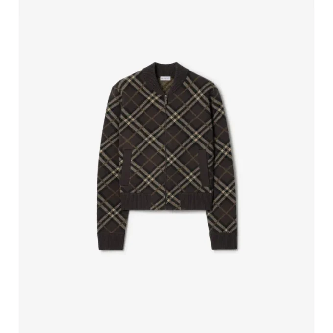 Check Wool Cashmere Bomber Jacket