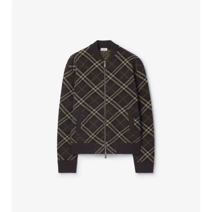 Check Wool Cashmere Bomber Jacket