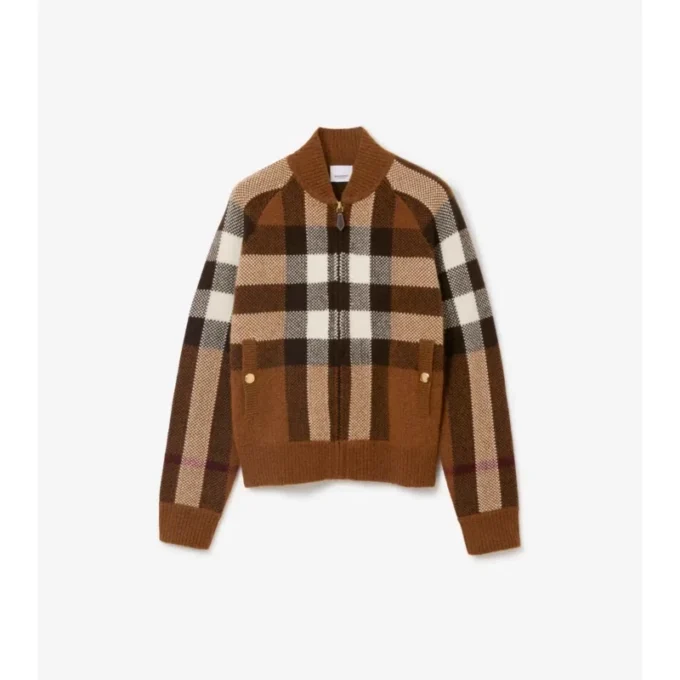 Check Wool Cashmere Bomber Jacket