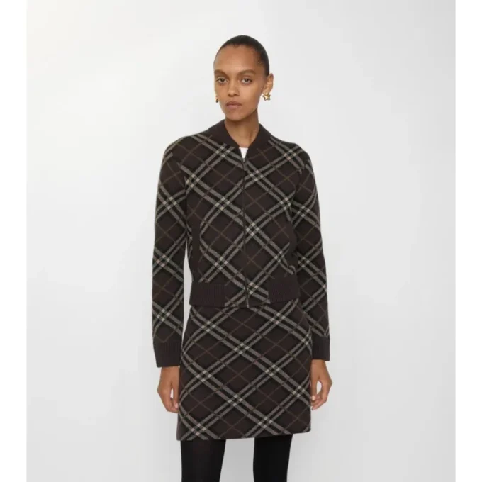 Check Wool Cashmere Bomber Jacket