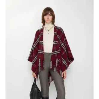 Check Wool Cashmere Cape