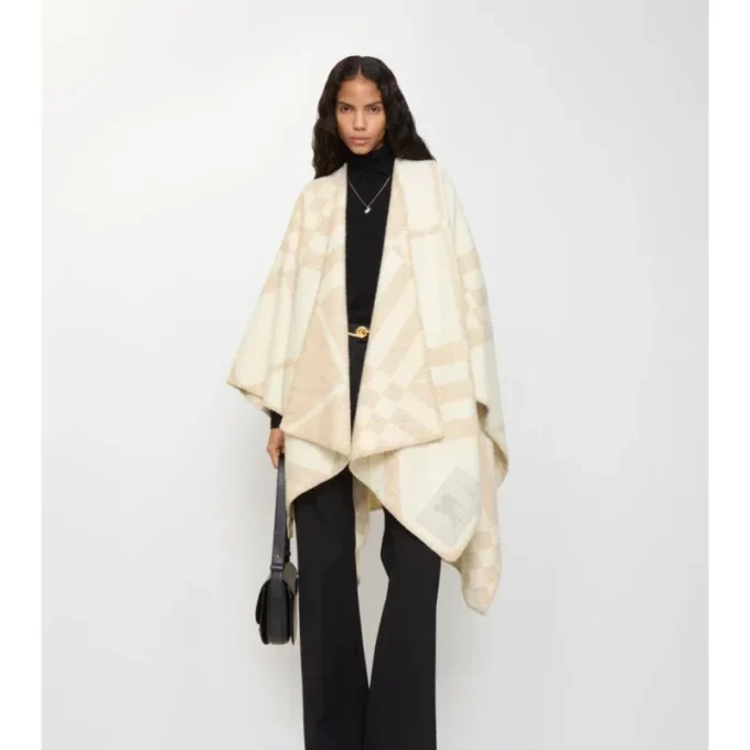 Check Wool Cashmere Cape