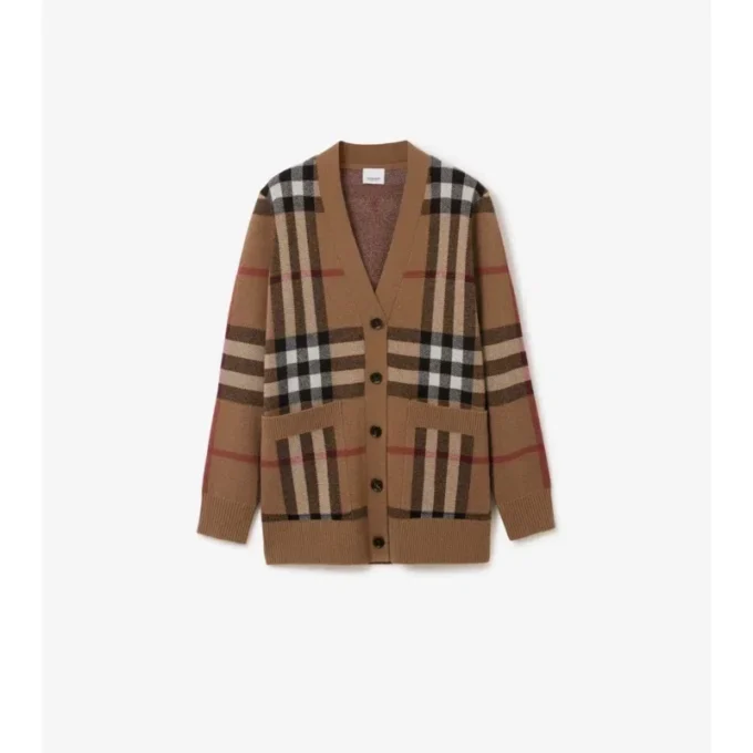 Check Wool Cashmere Cardigan