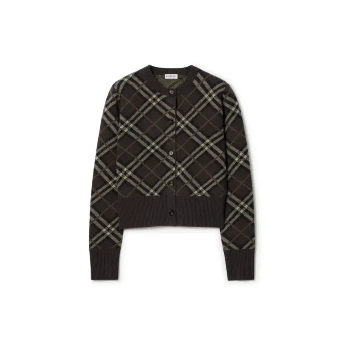 Check Wool Cashmere Cardigan