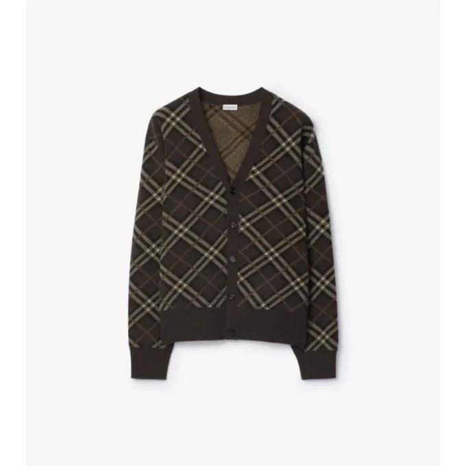 Check Wool Cashmere Cardigan