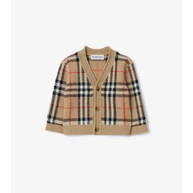 Check Wool Cashmere Cardigan
