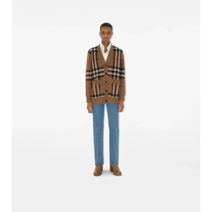 Check Wool Cashmere Cardigan