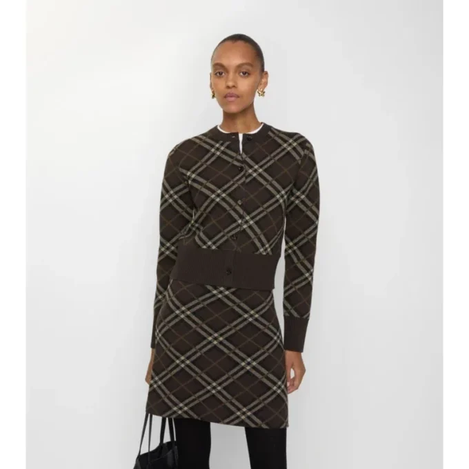 Check Wool Cashmere Cardigan