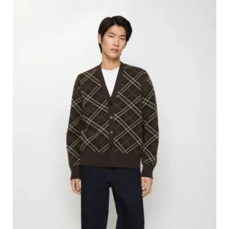 Check Wool Cashmere Cardigan