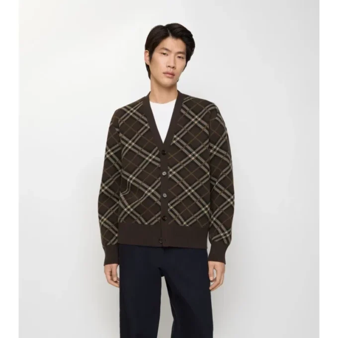 Check Wool Cashmere Cardigan