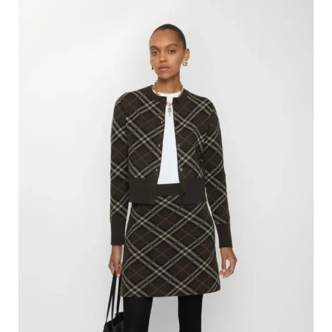 Check Wool Cashmere Cardigan