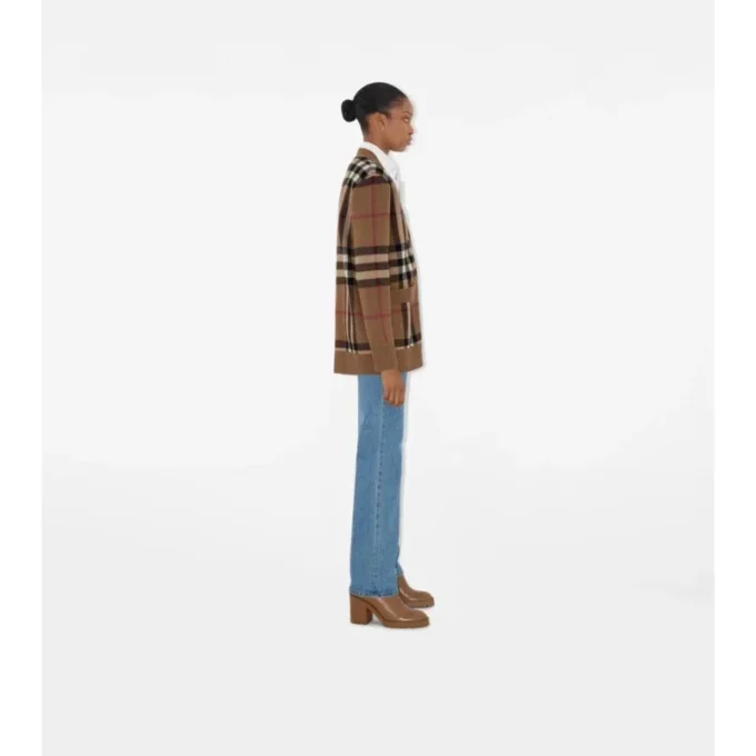Check Wool Cashmere Cardigan