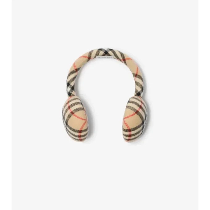 Check Wool Cashmere Earmuffs