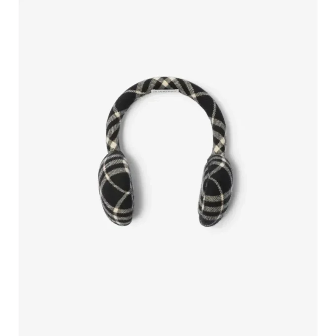 Check Wool Cashmere Earmuffs