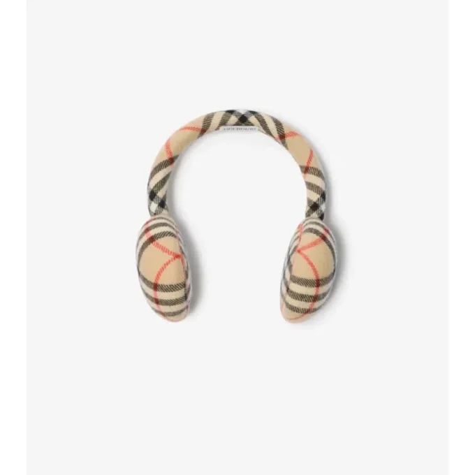 Check Wool Cashmere Earmuffs