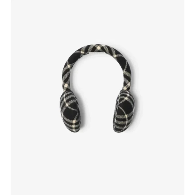 Check Wool Cashmere Earmuffs