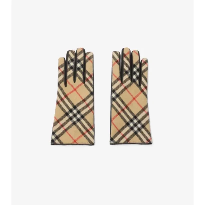 Check Wool Cashmere Gloves