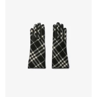 Check Wool Cashmere Gloves