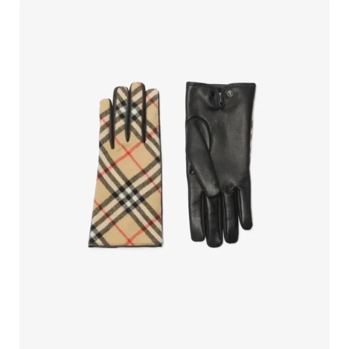 Check Wool Cashmere Gloves