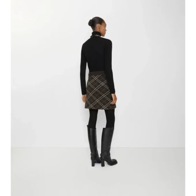 Check Wool Cashmere Skirt