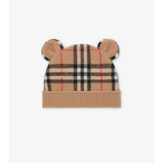 Check Wool Cashmere Teddy Beanie