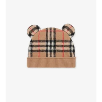 Check Wool Cashmere Teddy Beanie